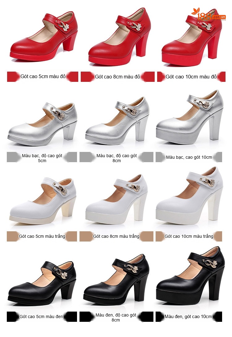 Giày Cao Gót Quai Ngang Bề Mặt Da Bóng Chiều Cao Đế Khoảng 7cm Màu Vàng, Đen, Trắng chi tiết 2