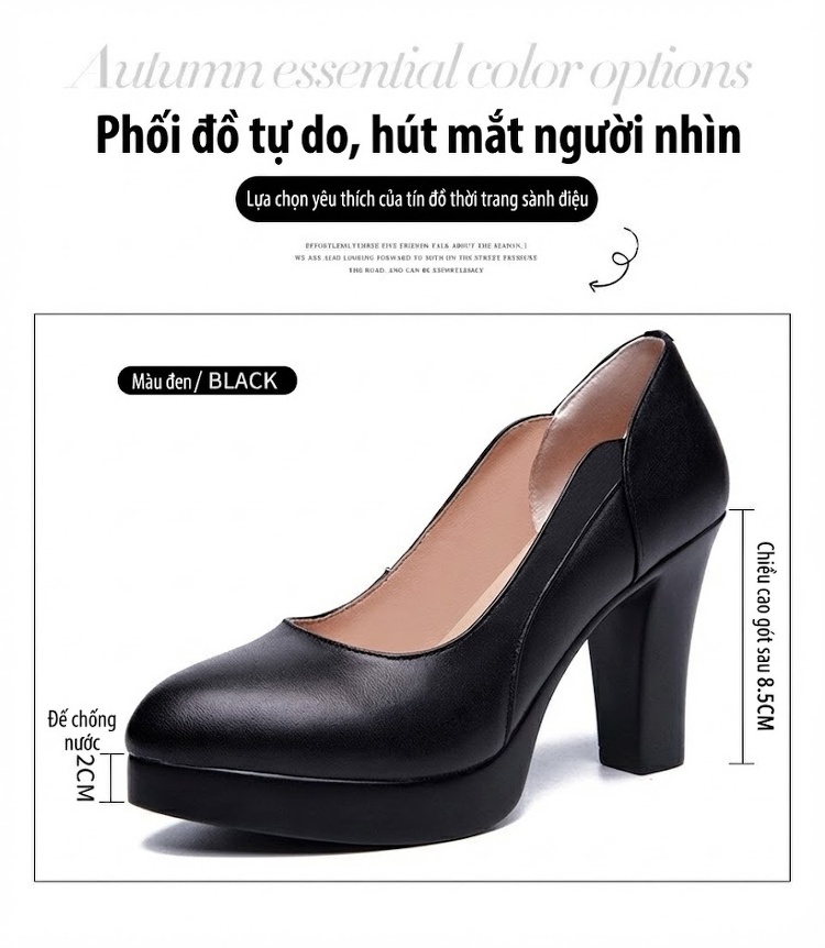 Giày Cao Gót Nữ Da Bóng Chiều Cao Đế Khoảng 7cm Màu Đen chi tiết 2
