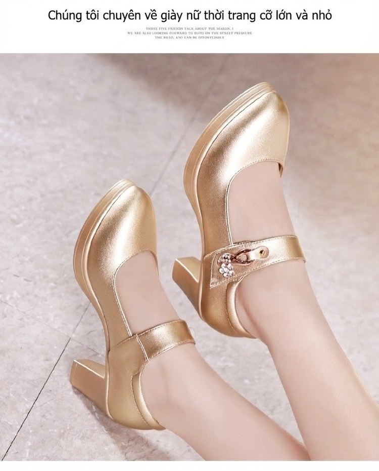 Giày Cao Gót Quai Ngang Bề Mặt Da Bóng Chiều Cao Đế Khoảng 7cm Màu Vàng, Đen, Trắng chi tiết 8