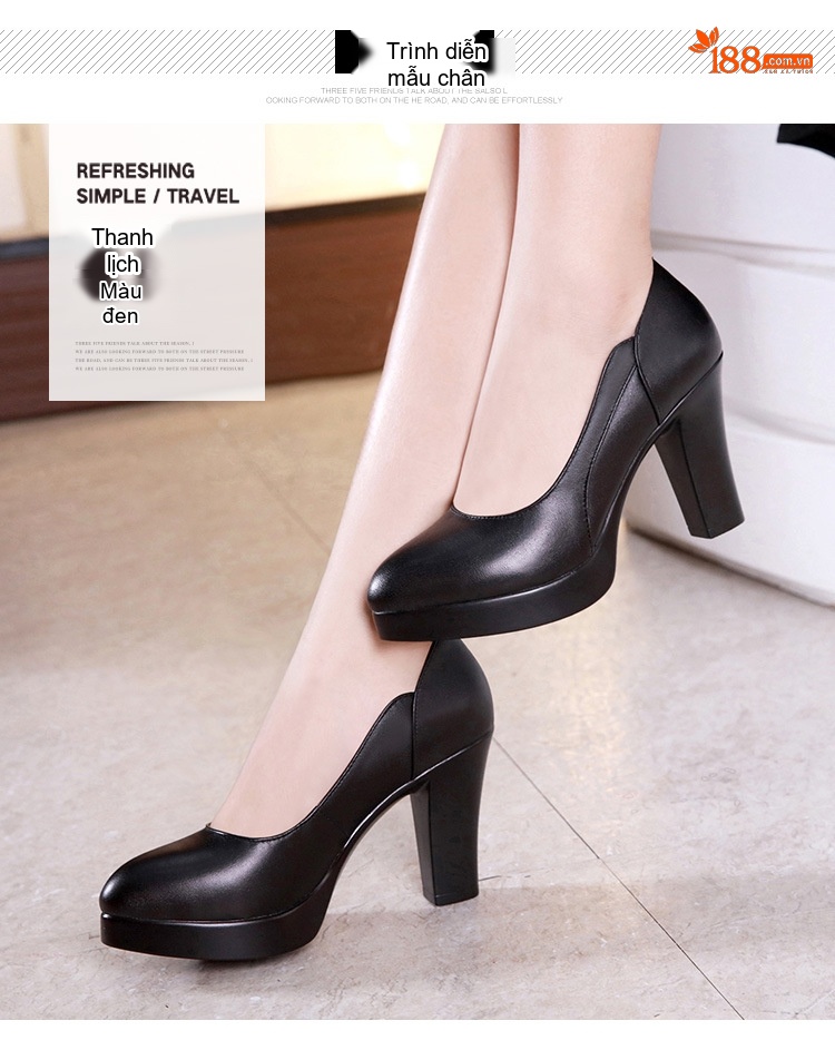 Giày Cao Gót Nữ Da Bóng Chiều Cao Đế Khoảng 7cm Màu Đen chi tiết 7