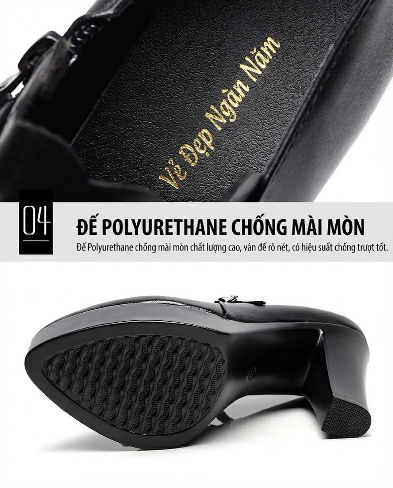 Giày Cao Gót Nữ Da Bóng Đế Xuồng Chiều Cao Đế Khoảng 8cm Màu Đen chi tiết 6