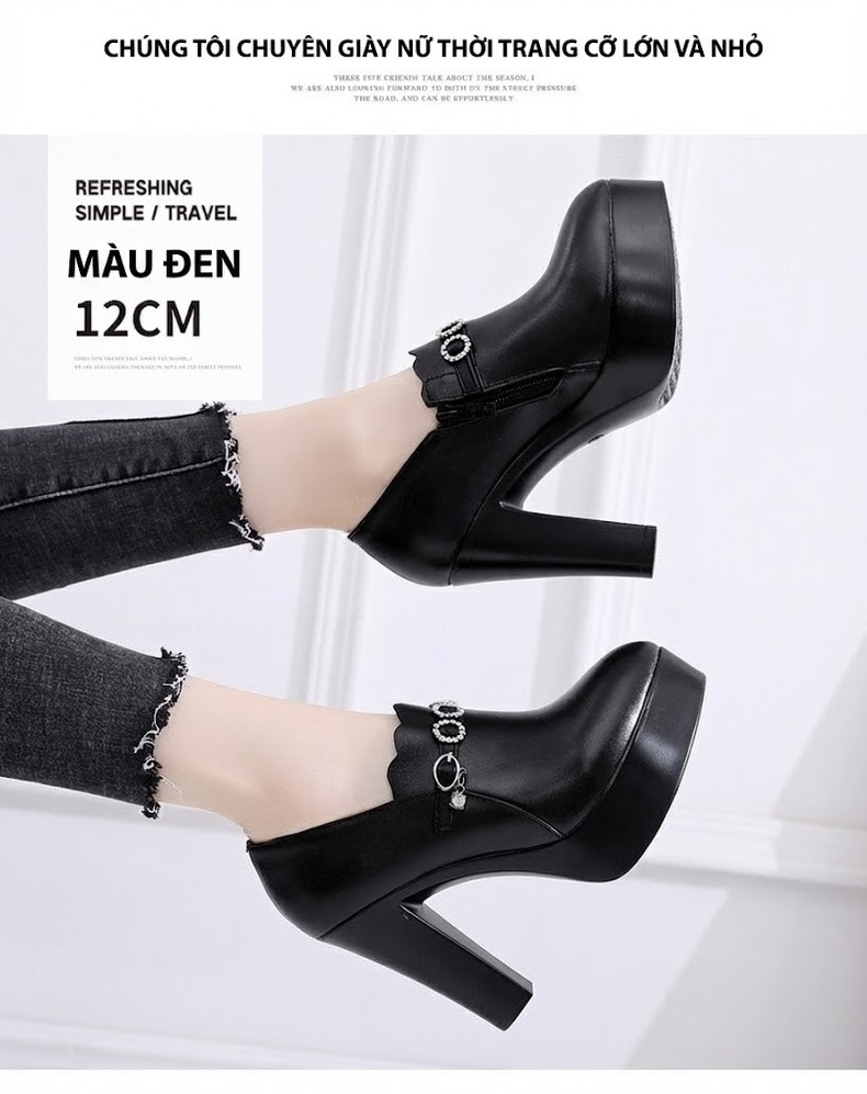 Giày Cao Gót Nữ Da Bóng Đế Xuồng Chiều Cao Đế Khoảng 8cm Màu Đen chi tiết 10