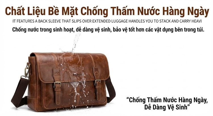 Cặp Công Sở Nam Da Thật Phong Cách Anh Túi Đựng Laptop Da Bò Sáp Màu Nâu chi tiết 11