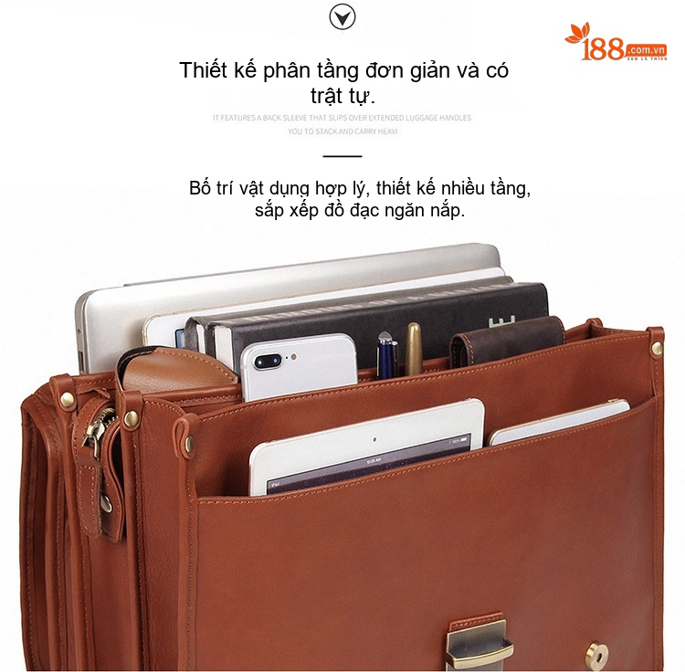 Cặp Công Sở Nam Da Thật Phong Cách Anh Túi Đựng Laptop Da Bò Sáp Màu Nâu chi tiết 7