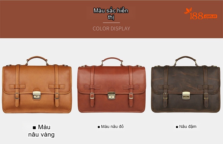 Cặp Công Sở Nam Da Thật Phong Cách Anh Túi Đựng Laptop Da Bò Sáp Màu Nâu chi tiết 5