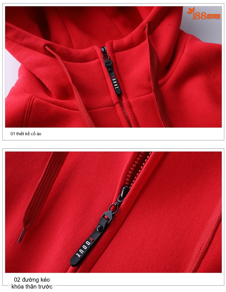 Áo Hoodie Nữ Dáng Rộng Tay Dài Lót Lông Dày Dặn Khóa Kéo Phong Cách Hàn Quốc Màu Đỏ, Xanh Navy chi tiết 20