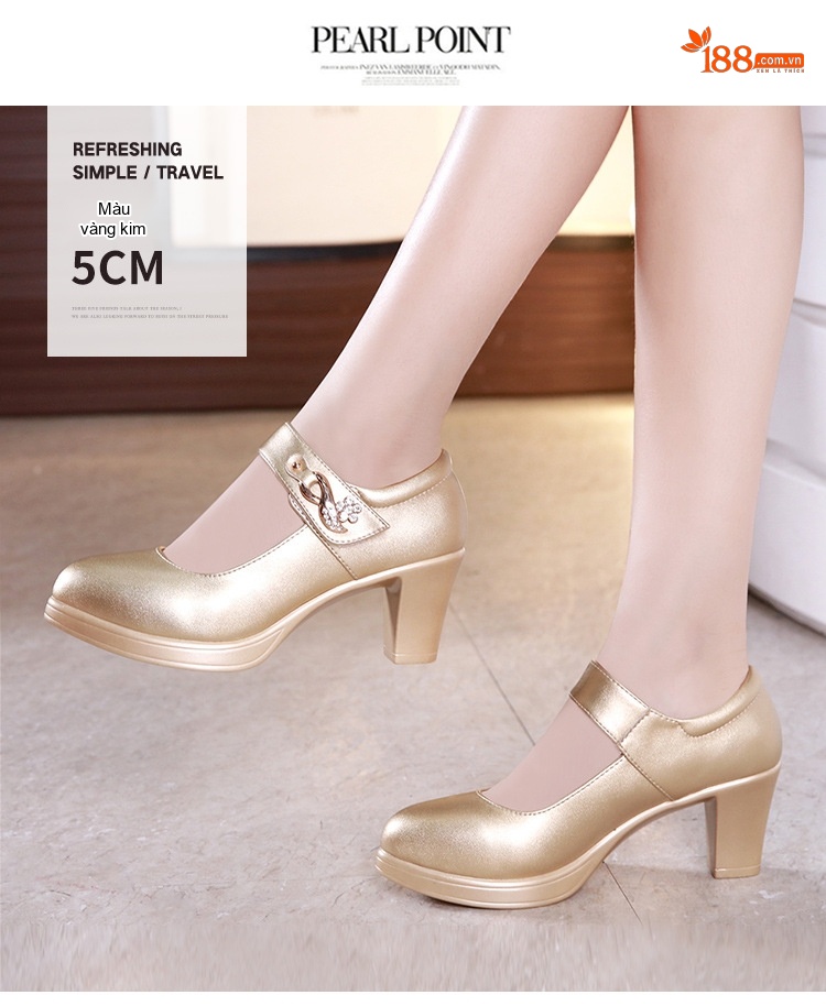 Giày Cao Gót Quai Ngang Bề Mặt Da Bóng Chiều Cao Đế Khoảng 7cm Màu Vàng, Đen, Trắng chi tiết 7
