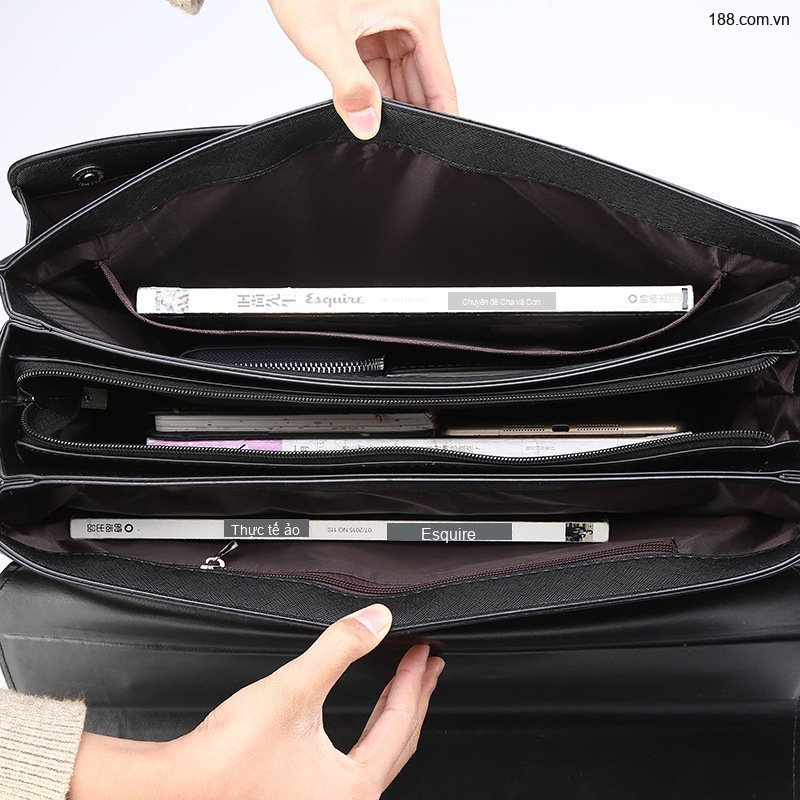 Túi Xách Tay Nam Công Sở Khóa Số Đeo Vai Đựng Laptop Màu Đen