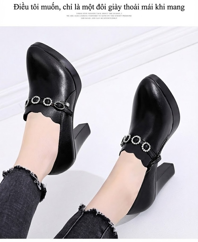 Giày Cao Gót Nữ Da Bóng Đế Xuồng Chiều Cao Đế Khoảng 8cm Màu Đen chi tiết 8