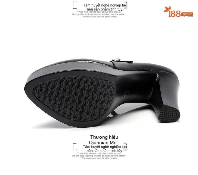 Giày Cao Gót Nữ Da Bóng Đế Xuồng Chiều Cao Đế Khoảng 8cm Màu Đen chi tiết 13