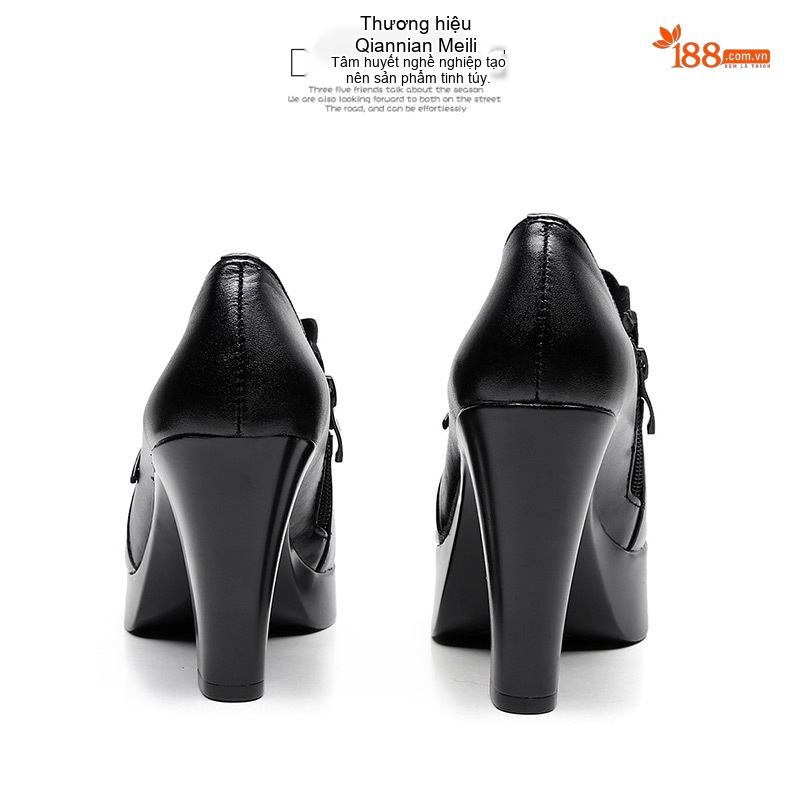 Giày Cao Gót Nữ Da Bóng Đế Xuồng Chiều Cao Đế Khoảng 8cm Màu Đen chi tiết 16