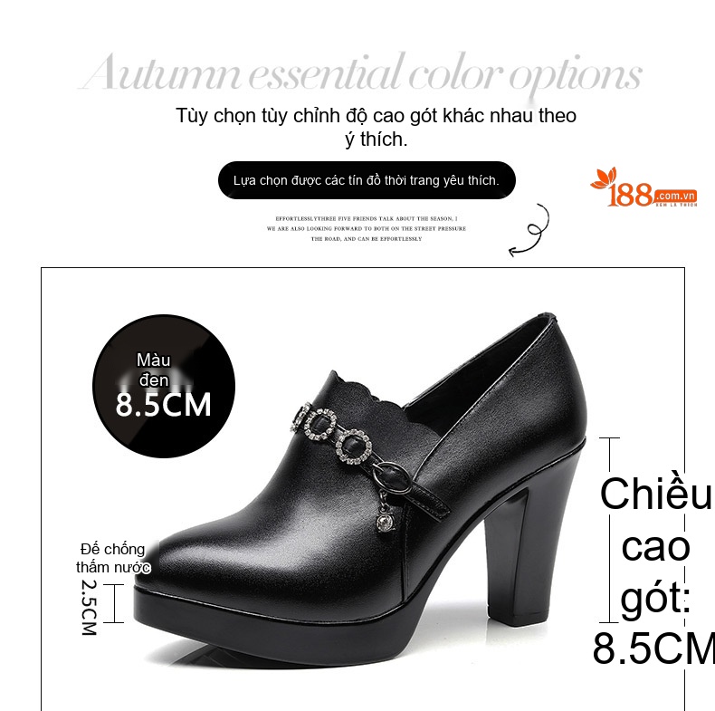 Giày Cao Gót Nữ Da Bóng Đế Xuồng Chiều Cao Đế Khoảng 8cm Màu Đen chi tiết 2