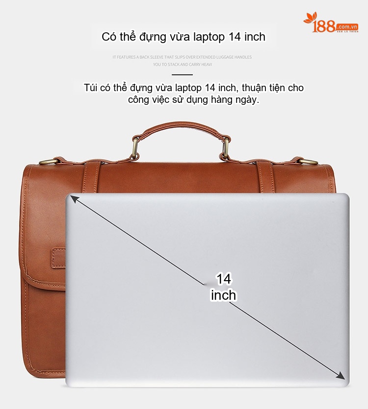 Cặp Công Sở Nam Da Thật Phong Cách Anh Túi Đựng Laptop Da Bò Sáp Màu Nâu chi tiết 8