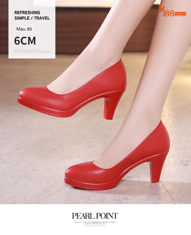 Giày Cao Gót Nữ Mũi Nhọn Chiều Cao Đế 11cm Da Bóng Màu Đen, Trắng, Đỏ chi tiết 12
