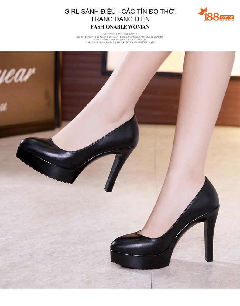 Giày Cao Gót Nữ Mũi Nhọn Chiều Cao Đế 11cm Da Bóng Màu Đen, Trắng, Đỏ chi tiết 1