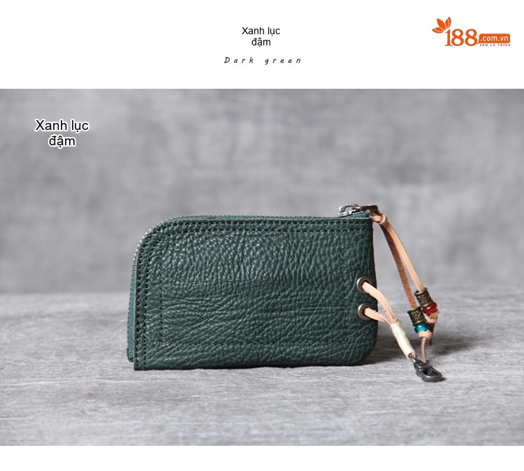 Ví Đựng Thẻ Da Bò Mini Có Khóa Kéo Cầm Tay Vintage Màu Nâu, Đen, Xanh Lá chi tiết 37