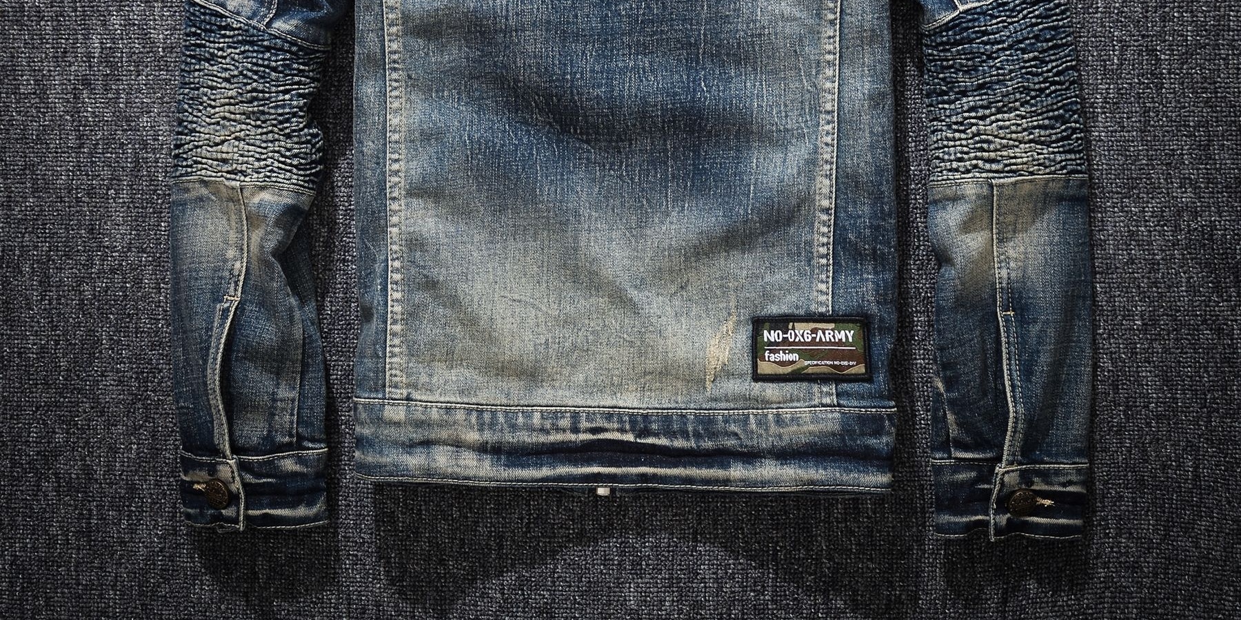 Áo Khoác Jean Nam Cổ Trụ Khóa Kéo Phong Cách Harley Davidson Màu Xanh Jean chi tiết 4