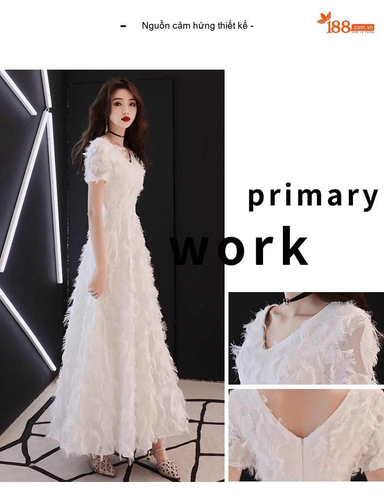 Váy Dạ Hội Dáng Dài Thanh Lịch Màu Trắng, Đỏ, Kem, Đen chi tiết 3
