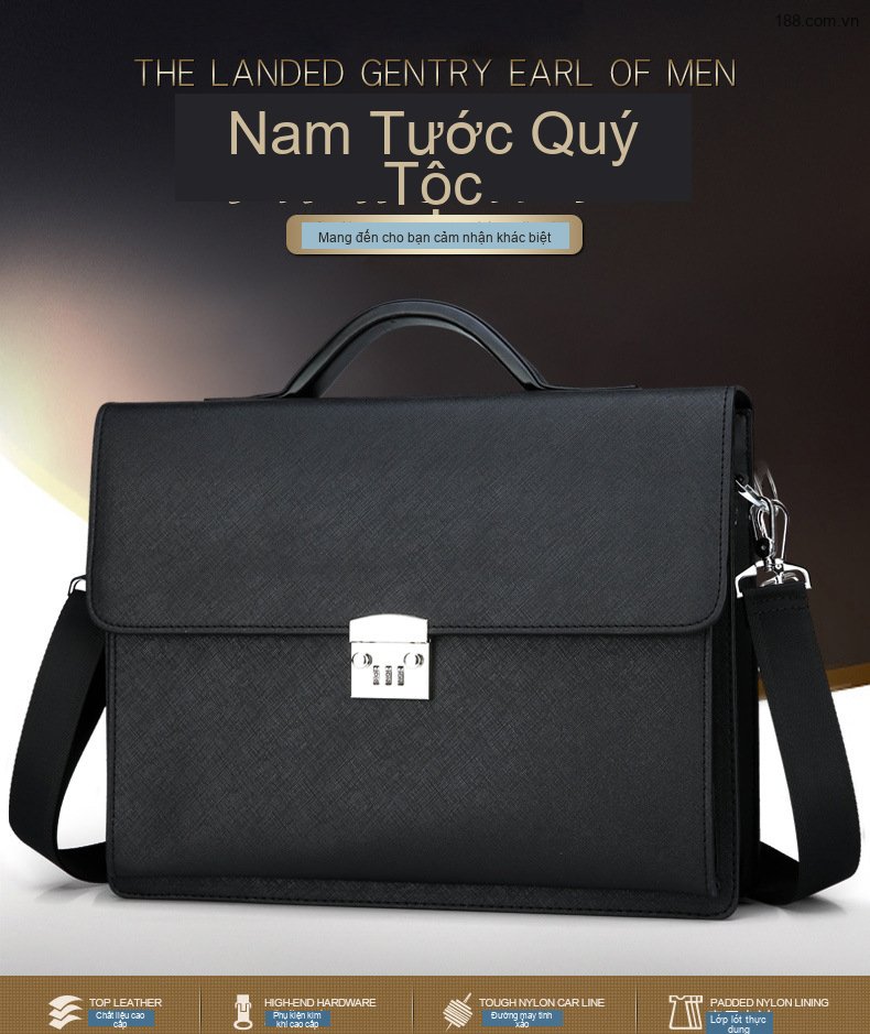 Túi Xách Tay Nam Công Sở Khóa Số Đeo Vai Đựng Laptop Màu Đen chi tiết 1