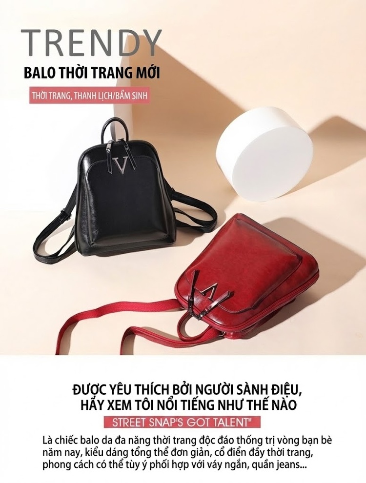 Balo Nữ Da Thật Phom Vuông Nhỏ Gọn Phong Cách Đường Phố Màu Nâu, Đỏ, Đen chi tiết 1