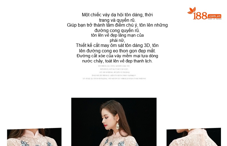 Váy Dạ Hội Cổ Tàu dáng chữ A Thêu Hoa Thanh Lịch chi tiết 2