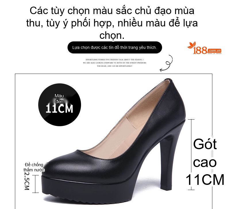 Giày Cao Gót Nữ Mũi Nhọn Chiều Cao Đế 11cm Da Bóng Màu Đen, Trắng, Đỏ chi tiết 2