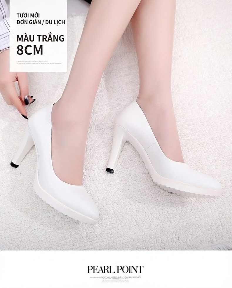 Giày Cao Gót Nữ Mũi Nhọn Chiều Cao Đế 11cm Da Bóng Màu Đen, Trắng, Đỏ chi tiết 14