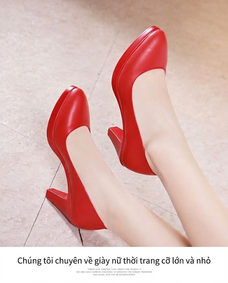 Giày Cao Gót Nữ Mũi Nhọn Chiều Cao Đế 11cm Da Bóng Màu Đen, Trắng, Đỏ chi tiết 13