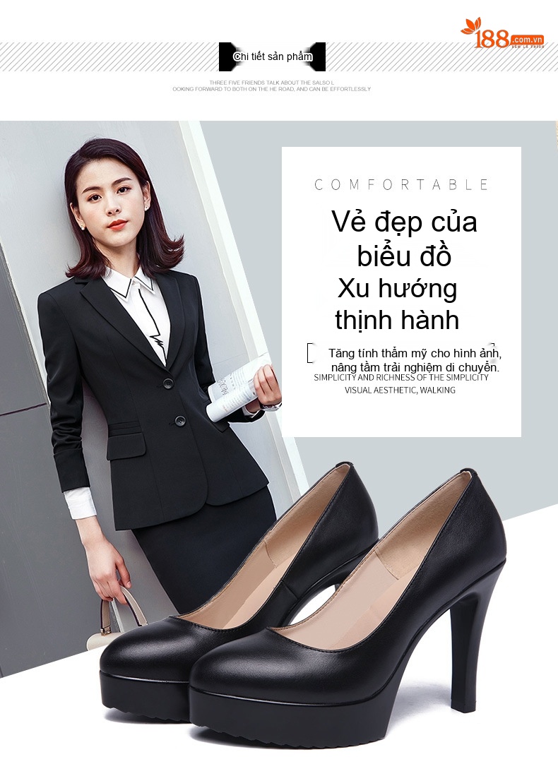 Giày Cao Gót Nữ Mũi Nhọn Chiều Cao Đế 11cm Da Bóng Màu Đen, Trắng, Đỏ chi tiết 4
