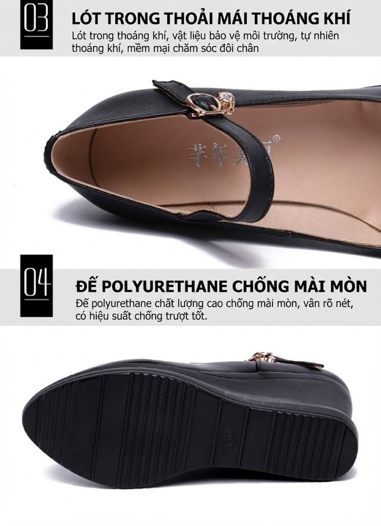 Giày Búp Bê Nữ Mũi Nhọn Đế Xuồng Chiều Cao Đế Khoảng 6cm Màu Đen, Trắng, Đỏ chi tiết 5