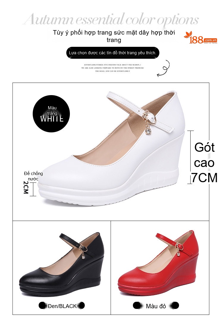 Giày Búp Bê Nữ Mũi Nhọn Đế Xuồng Chiều Cao Đế Khoảng 6cm Màu Đen, Trắng, Đỏ chi tiết 2