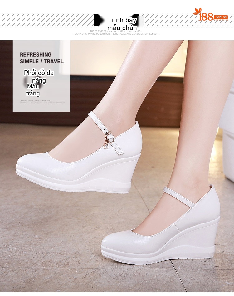 Giày Búp Bê Nữ Mũi Nhọn Đế Xuồng Chiều Cao Đế Khoảng 6cm Màu Đen, Trắng, Đỏ chi tiết 6
