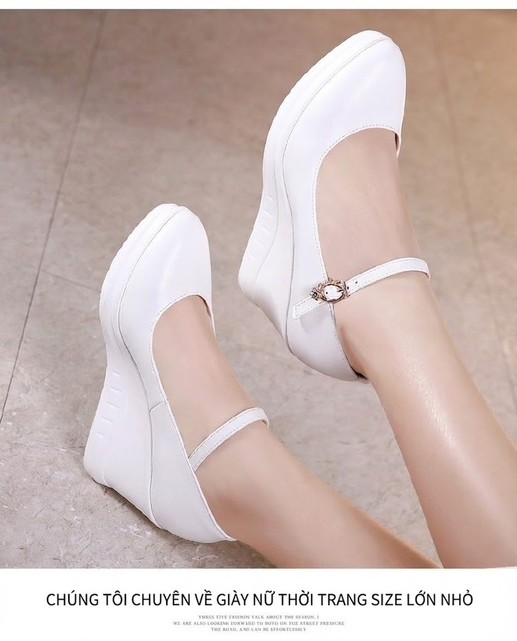 Giày Búp Bê Nữ Mũi Nhọn Đế Xuồng Chiều Cao Đế Khoảng 6cm Màu Đen, Trắng, Đỏ chi tiết 8