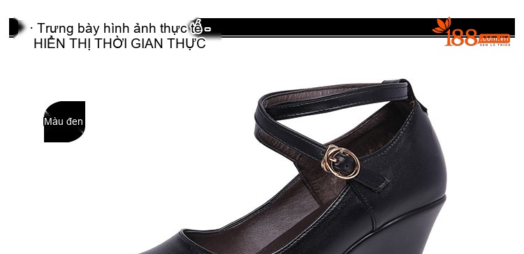 Giày Cao Gót Nữ Quai Ngang Da Bóng Chiều Cao Đế Khoảng 6cm Màu Đen, Bạc, Đỏ chi tiết 12