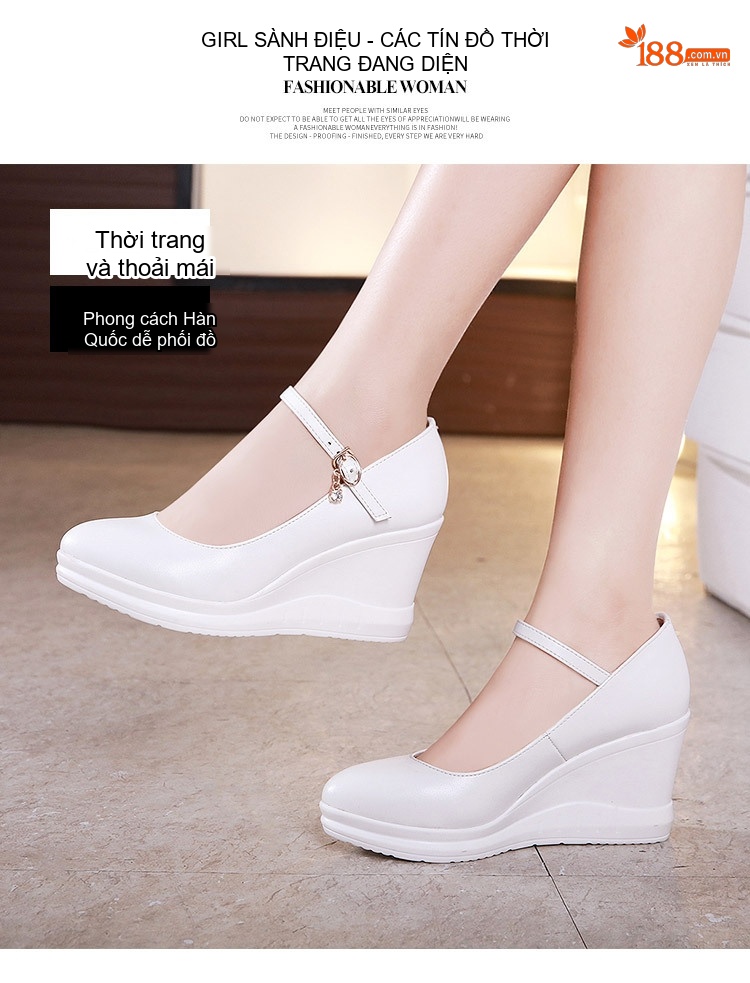 Giày Búp Bê Nữ Mũi Nhọn Đế Xuồng Chiều Cao Đế Khoảng 6cm Màu Đen, Trắng, Đỏ chi tiết 1