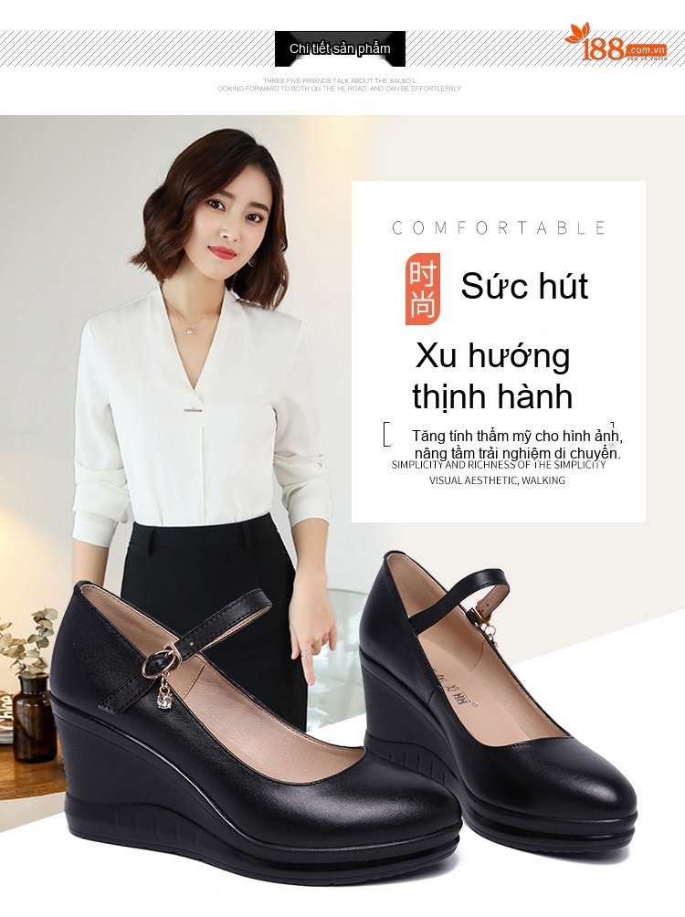 Giày Búp Bê Nữ Mũi Nhọn Đế Xuồng Chiều Cao Đế Khoảng 6cm Màu Đen, Trắng, Đỏ chi tiết 3