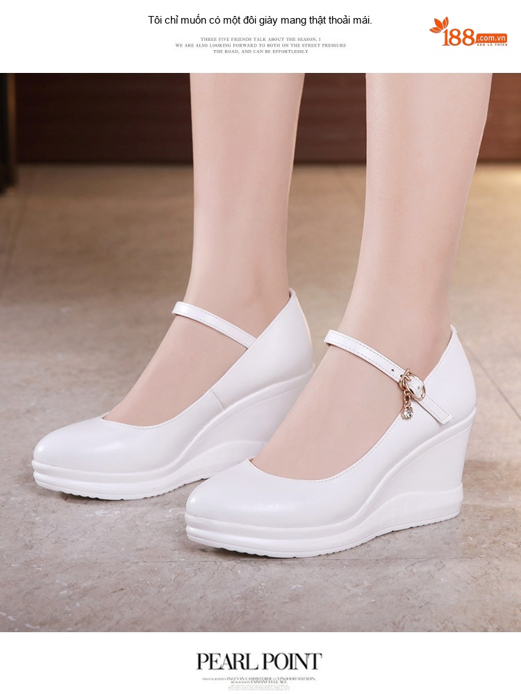 Giày Búp Bê Nữ Mũi Nhọn Đế Xuồng Chiều Cao Đế Khoảng 6cm Màu Đen, Trắng, Đỏ chi tiết 7