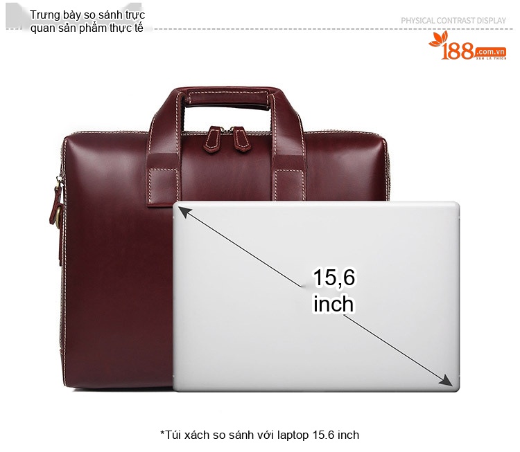 Cặp Công Sở Nam Da Bò Đựng Laptop 15.6 Inch Phong Cách Tối Giản Màu Đỏ Rượu Vang chi tiết 6