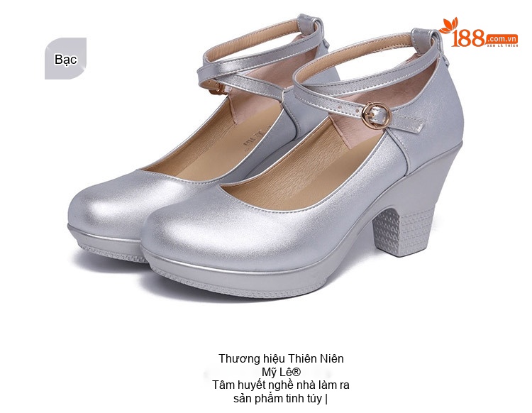 Giày Cao Gót Nữ Quai Ngang Da Bóng Chiều Cao Đế Khoảng 6cm Màu Đen, Bạc, Đỏ chi tiết 15