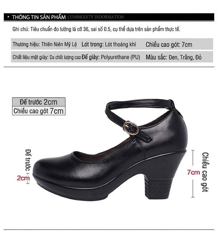 Giày Cao Gót Nữ Quai Ngang Da Bóng Chiều Cao Đế Khoảng 6cm Màu Đen, Bạc, Đỏ chi tiết 1