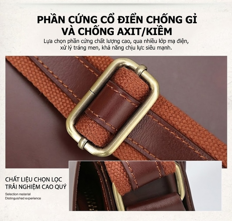 Túi Đeo Chéo Nam Da Thật Phong Cách Anh Quốc Cổ Điển 2 Trong 1 Màu Nâu Đỏ, Đen chi tiết 15
