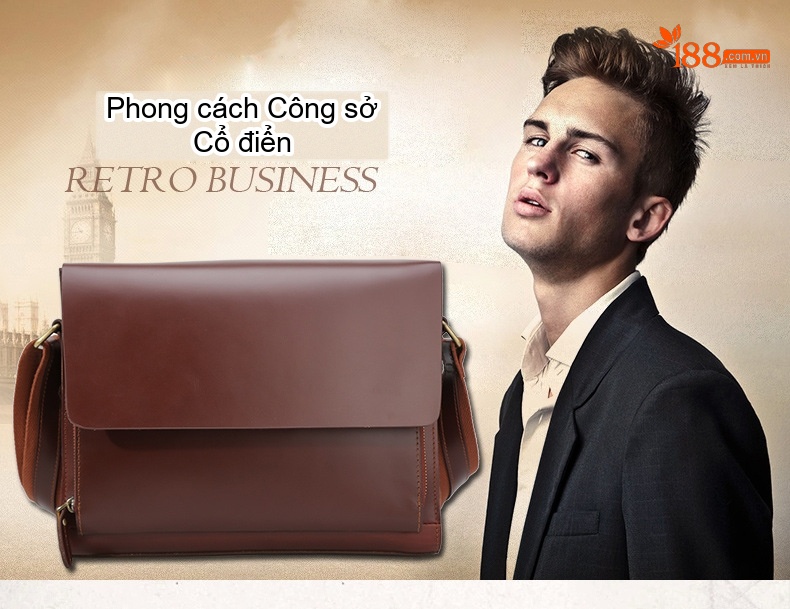 Túi Đeo Chéo Nam Da Thật Phong Cách Anh Quốc Cổ Điển 2 Trong 1 Màu Nâu Đỏ, Đen chi tiết 1
