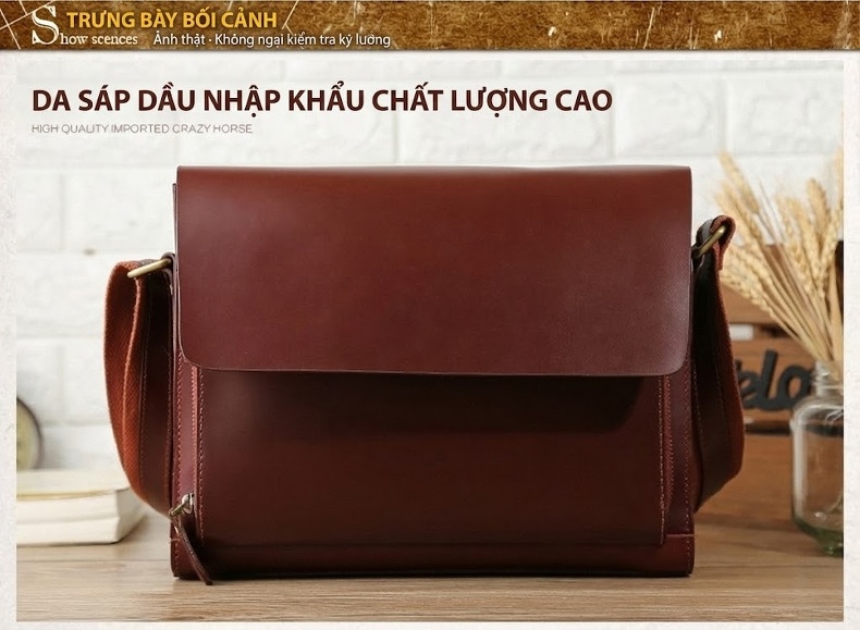 Túi Đeo Chéo Nam Da Thật Phong Cách Anh Quốc Cổ Điển 2 Trong 1 Màu Nâu Đỏ, Đen chi tiết 5