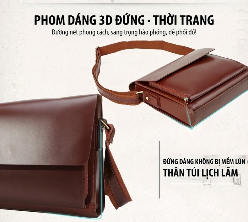 Túi Đeo Chéo Nam Da Thật Phong Cách Anh Quốc Cổ Điển 2 Trong 1 Màu Nâu Đỏ, Đen chi tiết 13