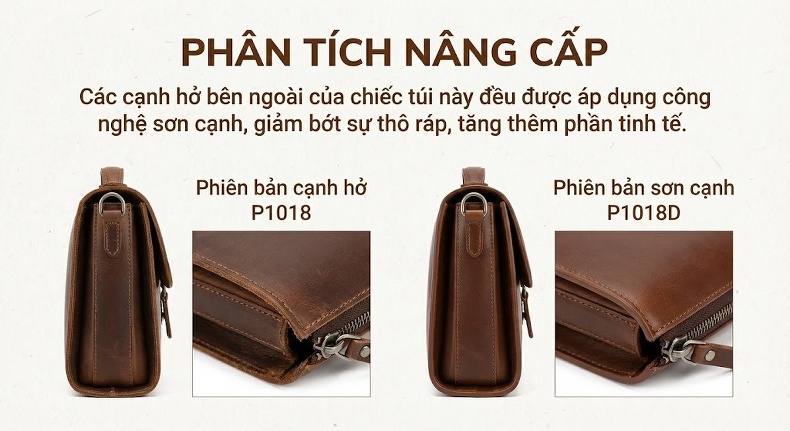 Túi Đeo Chéo Nam Da Thật Phong Cách Anh Quốc Cổ Điển 2 Trong 1 Màu Nâu Đỏ, Đen chi tiết 4