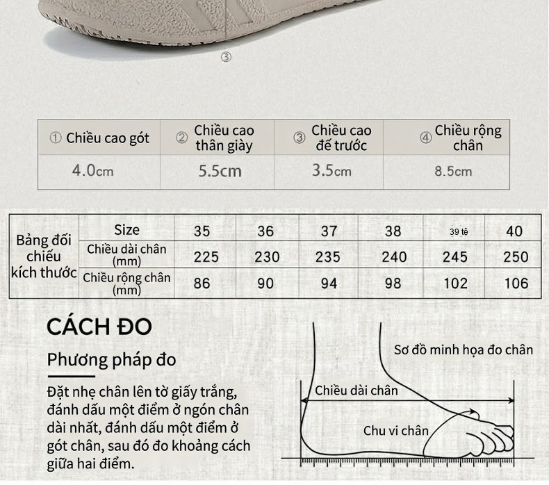 Giày Búp Bê Nữ Da Bò Lỗ Thoáng Khí Đế Bằng Đế Cao 3cm - 4cm Màu Kem, Hồng chi tiết 4