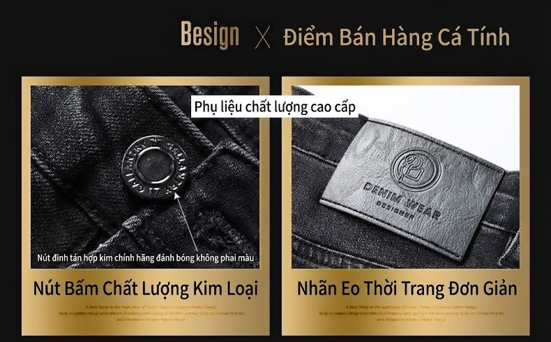 Quần Jean Nam Ống Đứng Lyocell Dáng Ôm Vừa Vặn Màu Xanh Dương chi tiết 9
