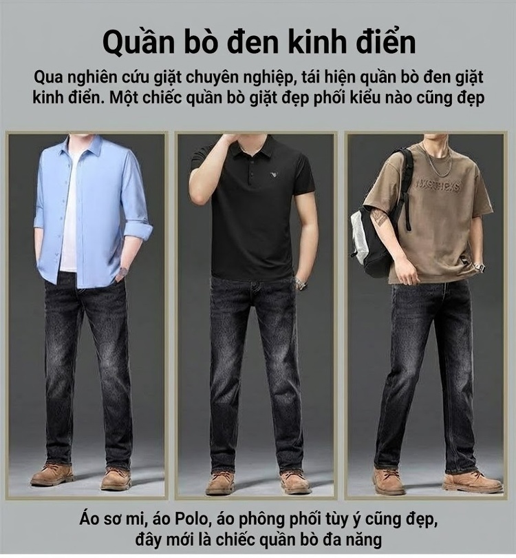 Quần Jean Nam Ống Đứng Co Giãn Vừa Vặn Phong Cách Retro Màu Xanh Denim chi tiết 36