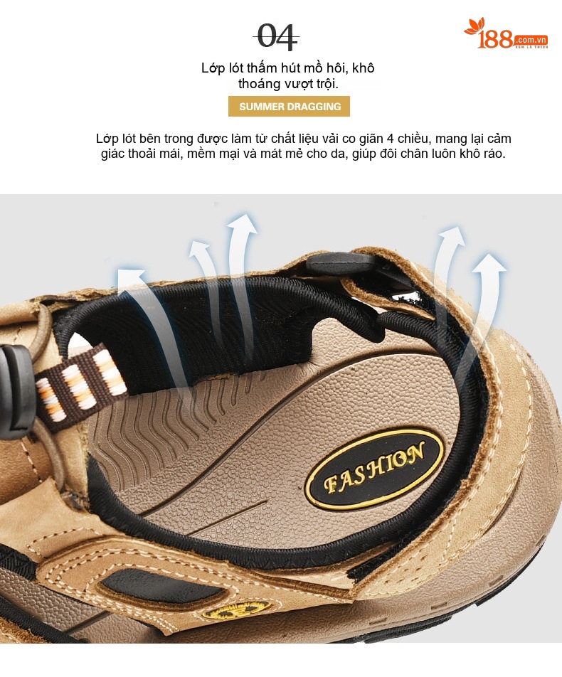 Sandal Rọ Nam Da Thật Thoáng Khí Đi Biển Chiều Cao Đế Khoảng 3cm Màu Nâu, Đen chi tiết 12