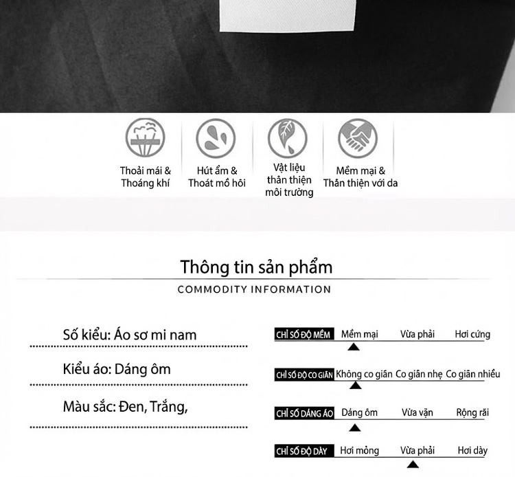 Áo Sơ Mi Nam Tay Dài Thêu Họa Tiết Arrow Stripe Túi Hộp Màu Trắng, Đen chi tiết 4